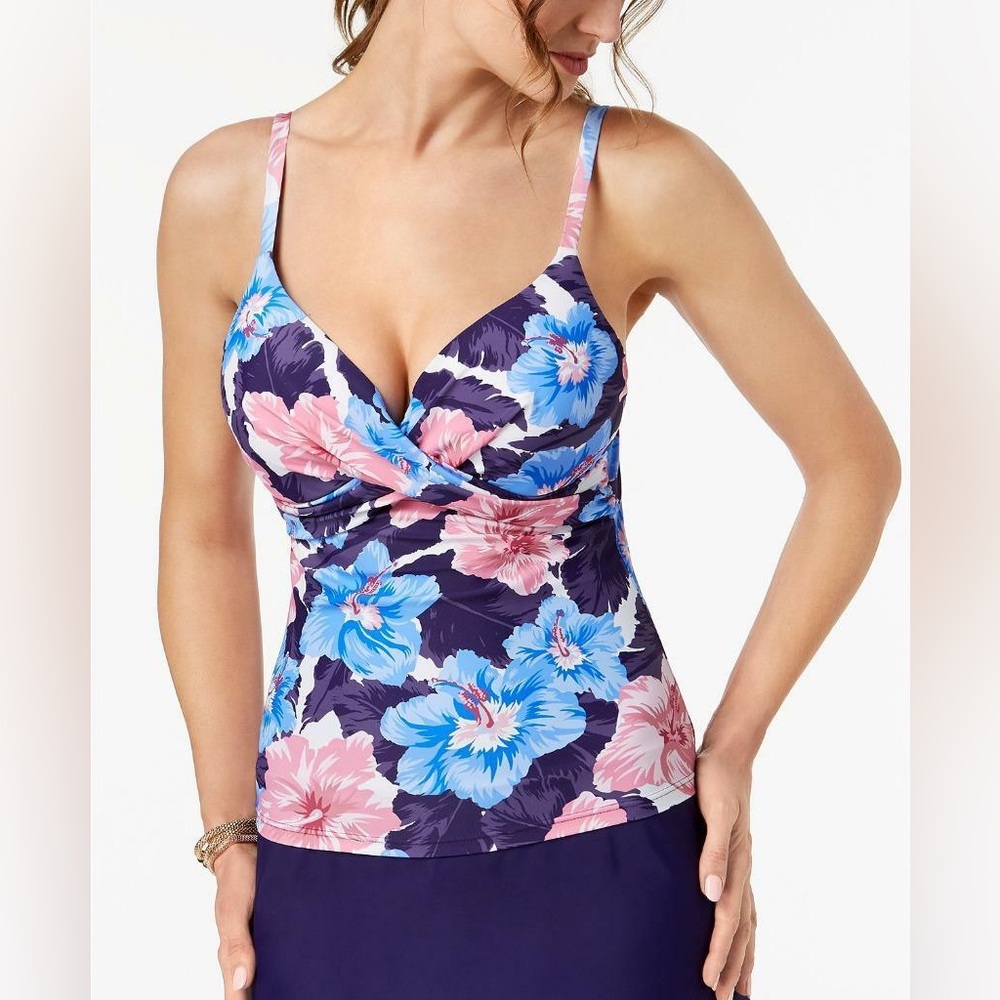 NWT Island Escape Tankini Top Waikiki Paradise Floral Bust‎ Enhancer 10 Swimsuit